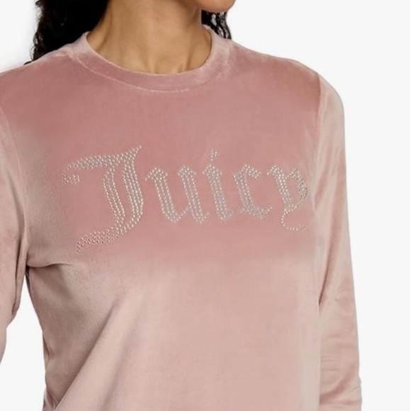 Juicy Couture 2- Piece Set Rhinestone Logo Pink Velour Long Sleeve & Joggers - Picture 3 of 6